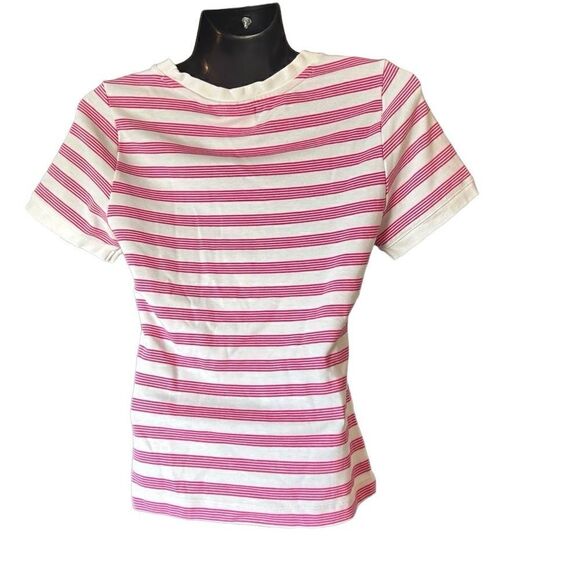 Maeve by ANTHROPOLOGIE white pink striped shirt tee top women’s small - Picture 4 of 7
